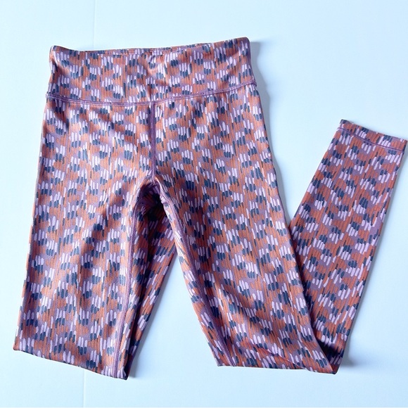 Athleta Girl leggings high rise chit chat tight orange purple mauve pattern L/12 - Picture 1 of 6